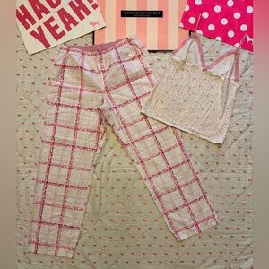 VS PINK VINTAGE Y2K PJ PAJAMA SET PANTS & LACE TANK TOP PRINCESS CROWN LOGO RARE
